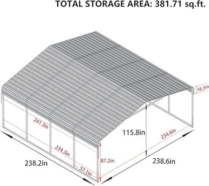 20x20 FT Carport with Metal Roof, Heavy Duty Metal Carport Canopy, Garage Car Shelter Shade for Outdoor, Car, Truck, Eggshell