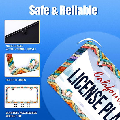 Boho License Plate Frame Colorful Stripe License Plate Stainless Steel Funny License Plate Holder Men Women Personalize Mandala Car Accessory Decoration 12.3" x 6.3"
