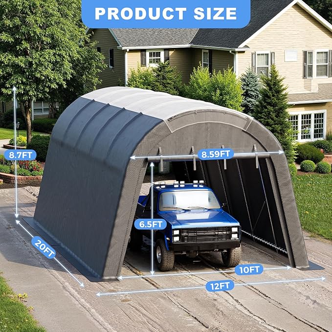 Carport 12x20 ft Heavy Duty w/Translucent Roof, All-Season Waterproof UV Protected Outdoor Car Ports w/Reinforced Metal Frame Ventilated Doors,Portable Garage Car Shelter for Boat Truck Yacht