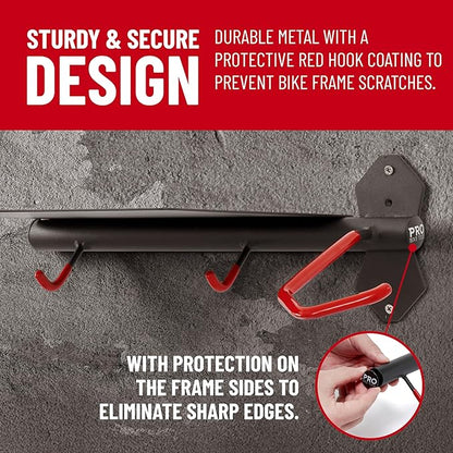 PRO BIKE TOOL Bike Storage Rack - Indoor Bike Rack for Bicycle and Accessories - Compact Steel Bike Holder - Easy Installation - Black and Red - Durable Metal Construction for Home or Garage