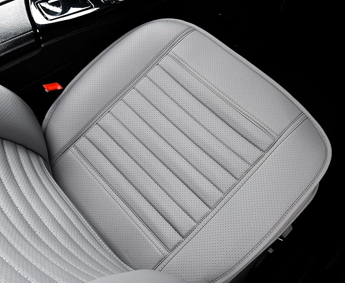2pc Car Seat Covers, Luxury Car Protectors, Universal Anti-Slip Driver Seat Covers, Edge Wrapping Front Car Seat Covers with PU Leather(Gray)