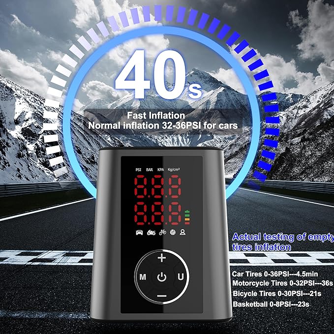 Amooca Tire Inflator Smart Fast Auto Tire Inflation 150 PSI 20000mAh Cordless Air Pump with Emergency Light for Outdoor SUV Car Motorcycle Bike Ball