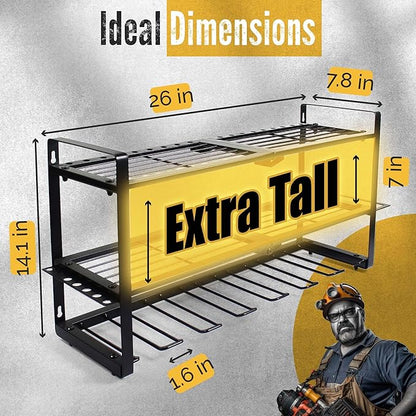 Power Tool Organizer Wall Mount 3 Tier 7 Drill Holders support up to 300Lbs - Metal Cordless Garage Wall Organizer for Cordless Drill, drill holder Rack Suitable for workshop organizers and storage