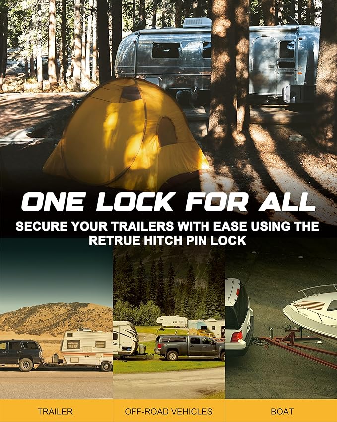 RETRUE Trailer Hitch Locks, 5/8" Locking Hitch Pin for 2" and 2 1/2" Receiver Class III IV Hitch, Tow Hitch Pin Lock Dia 3-1/2” Long Pin with O-Rings Weatherproof Caps for Trailer Truck Car Boat