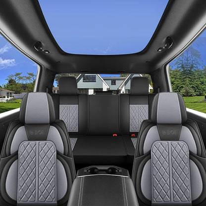 Car Seat Cover Custom Fit for Dodge Ram 1500 2500 3500 2002-2024 Faux Leather Seat Cover Set Compatible with Crew Quad Regular Cab Pickup Truck Cushions (Black & Grey, Front Seat)