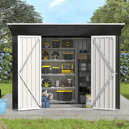 UDPATIO Outdoor Storage Shed 8x4 FT, Outside Sheds & Outdoor Storage Metal Galvanized Steel Yard, Patio, Lawn, Tool Shed with Lockable Door for Can, Bike, Lawnmower,Dark Grey
