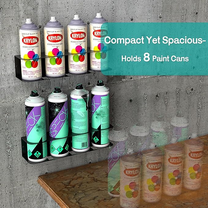 EVERHANGER Spray Can Holder, Wall Mount Spray Bottle Storage Rack Heavy Duty Spray Paint Bottle Organizer for Garage & Home, 8 Can Holes