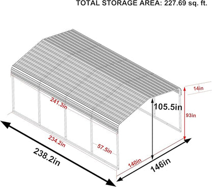 12x20 FT Outdoor Carport with Metal Roof, Heavy Duty Metal Carport Canopy, Garage Car Shelter Shade for Car, Truck, Boat, Gray