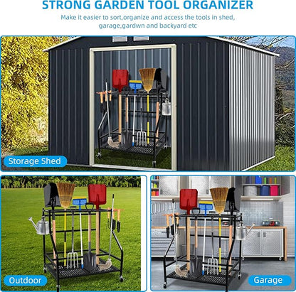 Garden Tool Organizer for Garage,Tool Organizers and Storage，Garden Tool Rack,Yard Tool Storage,Garden Tool Stand,Up to 58 Long-Handled Tools,4 multi-direction wheels lockable (28.4 inch)