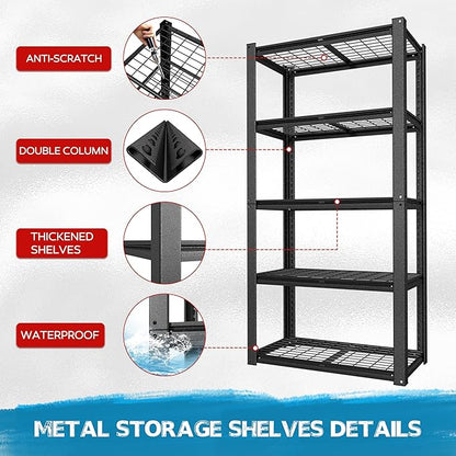 MUPATER 35.8" W x 18.1" D x 72" H Metal Storage Shelves, Standing Utility Shelf Racks, Garage Shelving Unit, 5 Tier Shelves and Adjustable Shelves for Kitchen Warehouse Garage