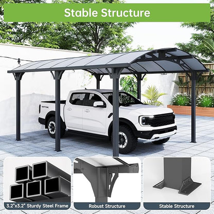 Real Relax 12x16ft Heavy Duty Metal Carport, Arch-Roof Polycarbonate Roof Panels Canopy, Outdoor Garage Car Tent Shelter for Boats and Truck,Gray