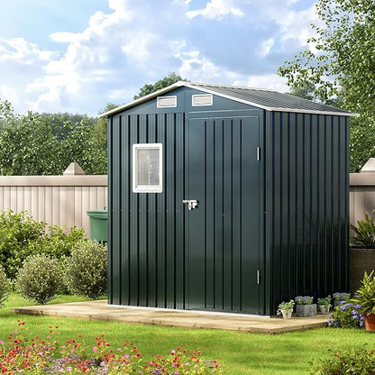 6X4X6.5 FT Compact Vertical Outdoor Steel Storage Shed with Lockable Doors, Ideal for Garden, Backyard, and Patio Utility and Small Tool Storage,Bike Shed, Garbage Can, Chicken Coop