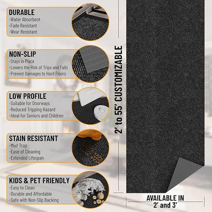 Ottomanson 2'7" x 46' Hallway Runner with Scraper Pile - Extra Durable Non-Slip Rug Mat for Indoor & Outdoor Use - Ideal for Kitchen, Entryway & Garage - High-Traffic Carpet, Black