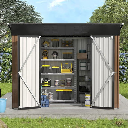UDPATIO Outdoor Storage Shed 8x4 FT, Outside Sheds & Outdoor Storage Metal Galvanized Steel Yard, Patio, Lawn, Tool Shed with Lockable Door for Can, Bike, Lawnmower, Generator,Brown