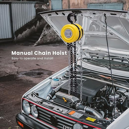 SPECSTAR Hand Chain Hoist 2 Ton 4400 Lbs Capacity 10 Feet with 2 Heavy Duty Hooks, Manual Chain Fall for Warehouse Building Automotive Machinery Yellow