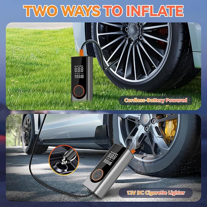 Tire Inflator Portable Air Compressor 150PSI Air Pump for Car Tires with Tire Pressure Gauge Cordless 10000mAh 3X Faster Portable Tire Inflator for Car,Bikes&Motorcycle Tires, Balls