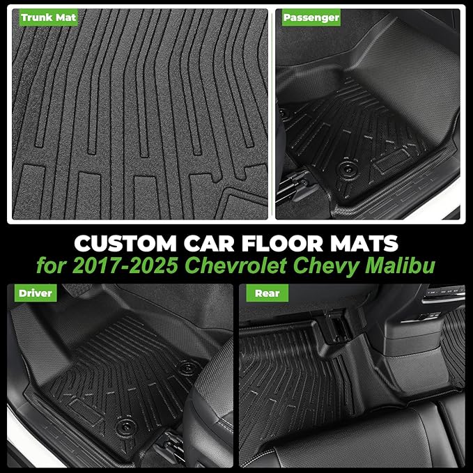 Floor Mats & Cargo Liner Set Custom Fit for Chevy Malibu 2025 2017-2024 All Weather Protection for Car Mats Anti-Slip TPE Odorless Floor Liners Chevrolet Malibu Accessories