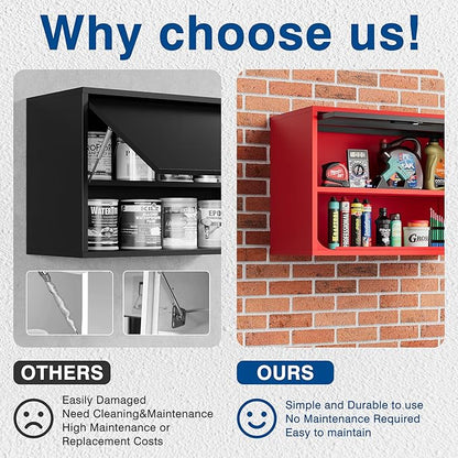 Metal Storage Cabinet Black Red Wall Cabinets with Shelf and Locking Door - Wall Mounted Storage Cabinet for Garage Warehouse Home Office - Assembly Required