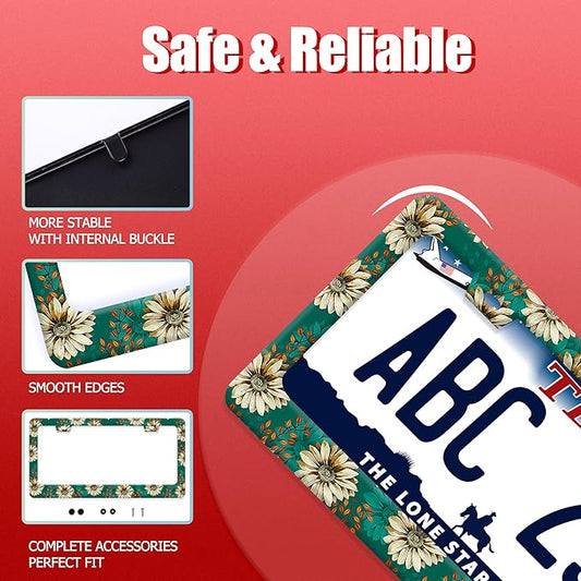 Vintage Daisy Floral License Plate Frame Colorful Flowers License Plate Frames Funny Auto Accessories Stainless Steel License Plate Holder 6x12 Inch