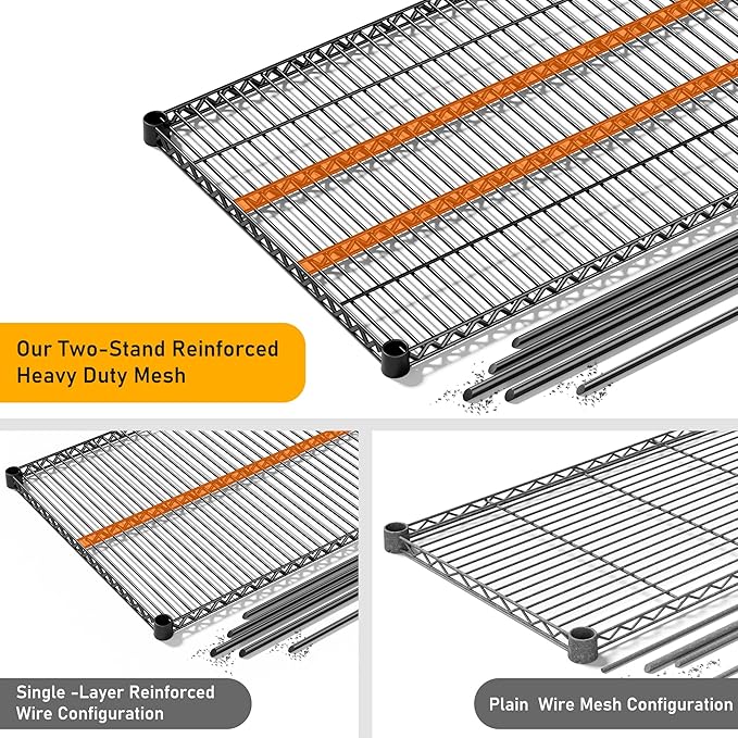 REIBII 81.5''W Storage Shelves 3680LBS Garage Shelving Heavy Duty 4 Tier Metal Shelving Unit Adjustable Wire Shelf and Storage Pantry Shelves for Kitchen Garage, 81.5Wx23.62Dx70.86H，Black, 2PCS