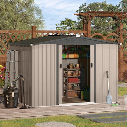 AECOJOY 8 x 6 Ft Shed, Outdoor Storage Tool Shed (Sliding Door), Metal Garden Shed for Yard, Outdoor Storage Clearance in Grey