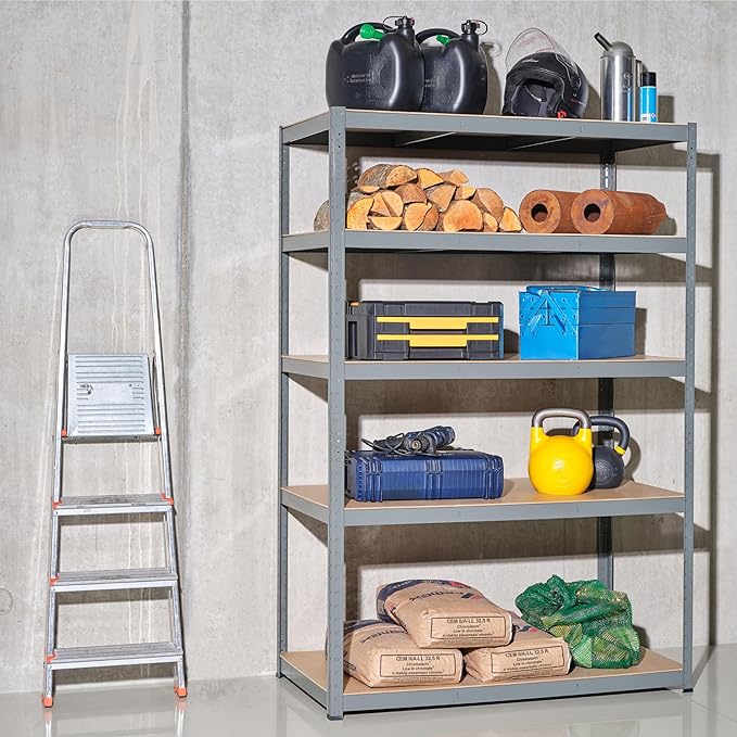 Garage Shelving Units - 71" H x 47" L x 16" W - Heavy Duty Racking - Shelves for Storage -1 Bay - Galvanised - 5 Tier - 2000LB Capacity (400LB Per Shelf) - Workshop, Shed, Office - 5 Year Warranty