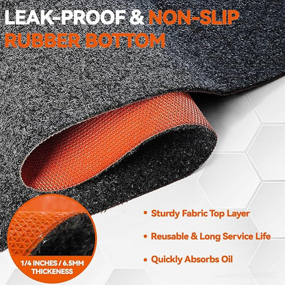 36" x 59" Heavy Duty Oil Spill Mat, Upgraded Garage Floor Mat for Under Car, 1/4" Waterproof Rubber Bottom Absorbs Oil Quickly, Washable, Reusable Oil Drip Leak Absorbent Pad