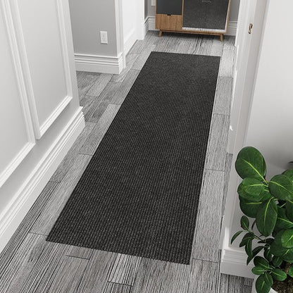 Ottomanson 2'7" x 6' Hallway Runner with Scraper Pile - Extra Durable Non-Slip Rug Mat for Indoor & Outdoor Use - Ideal for Kitchen, Entryway & Garage - High-Traffic Carpet, Black