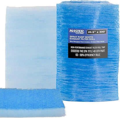 Master Elite Premium Paint Spray Booth Exhaust Filter Roll, 20.5" x 300' - 18 Gram Heavy-Duty Fiberglass Paint Arrestor - Captures Traps Overspray Paint Particles in Auto Car Autobody Refinish Booths