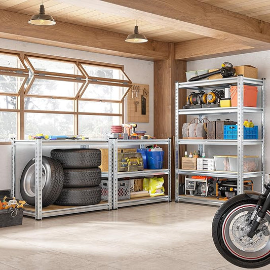 REIBII Garage Shelving, 5 Tier Storage Shelves Load 2020LBS, Adjustable Garage Shelves Heavy Duty, Metal Shelving Unit with Waterproof Columns for Warehouse, 35.5" W x 11.9" D x 72" H, Galvanized