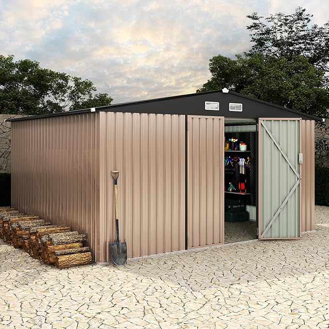 10x12 FT Metal Storage Sheds Outdoor, Metal Yard Sheds Garden Shed Kit, Tool Shed with Lockable Door, Utility Sheds Buildings with Air Vent for Backyard Garden Patio Lawn
