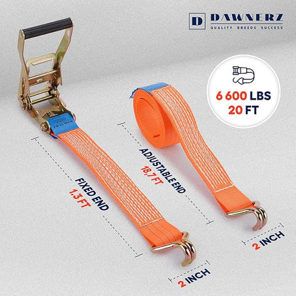 2 Inch x 20 Ft Heavy Duty Ratchet Straps - 6600 Lb Breaking Strength Tie Downs with Double J Hook for Trucks & Trailers