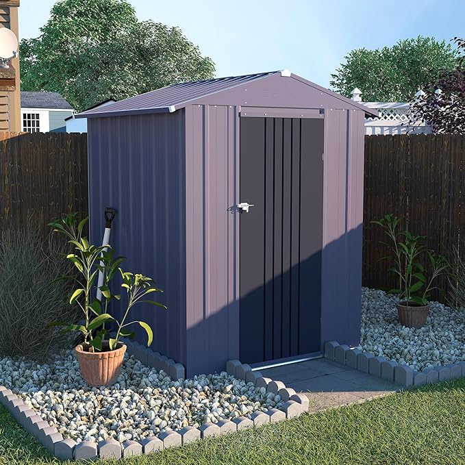 VEIKOU 4' x 4' Outdoor Storage Shed with Thickened Galvanized Steel, Storage Shed with Lockable Door, Air Vents, Metal Shed for Patio Lawn Yard, Grey