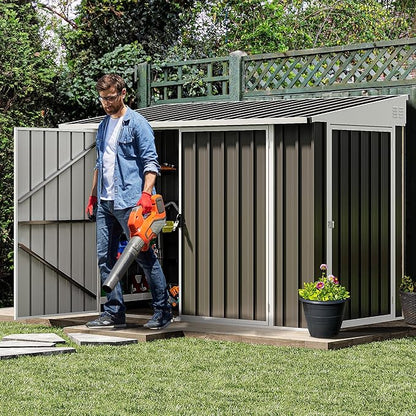 DWVO 8x4 FT Outdoor Weatherproof Storage Shed, Secure Metal Bike Shed w/Lockable Entry, Garden Storage Solution for Lawn Equipment, Tools, Waste Bin, Dark Gray