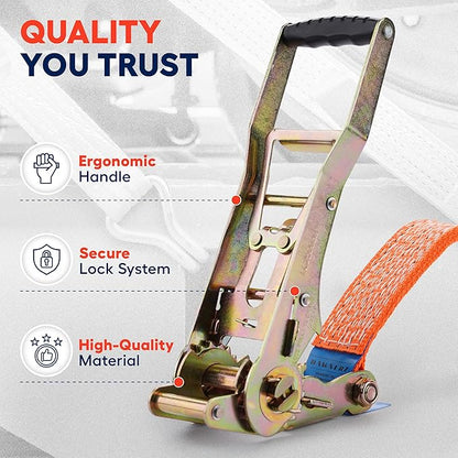 Heavy Duty Ratchet Straps 2 inch 30 ft - 11000 Lb Breaking Strength Double Wire J Hook Tie Down Ratchet Straps for Trucks and Trailer