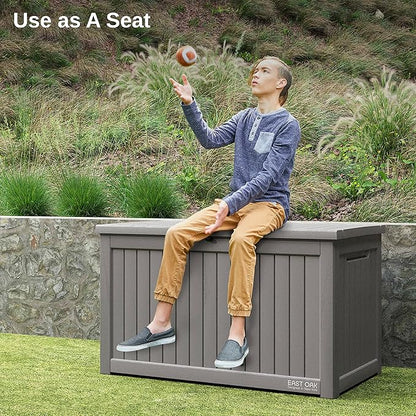 EAST OAK Outdoor Storage Box, 230 Gallon Deck Box,Grey - Lockable, Waterproof, UV-Resistant Large Storage Container for Patio Cushions & Garden Tools.